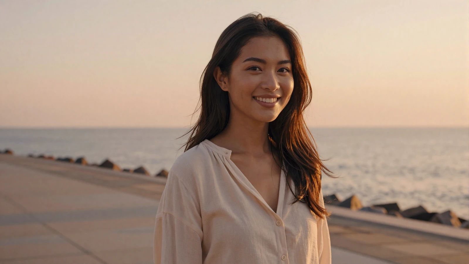Beautiful Asian woman smiling at sunset - asian women dating on Dating-bay