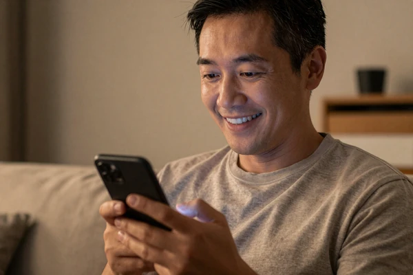 Man using best Asian dating app on smartphone to connect with Asian singles